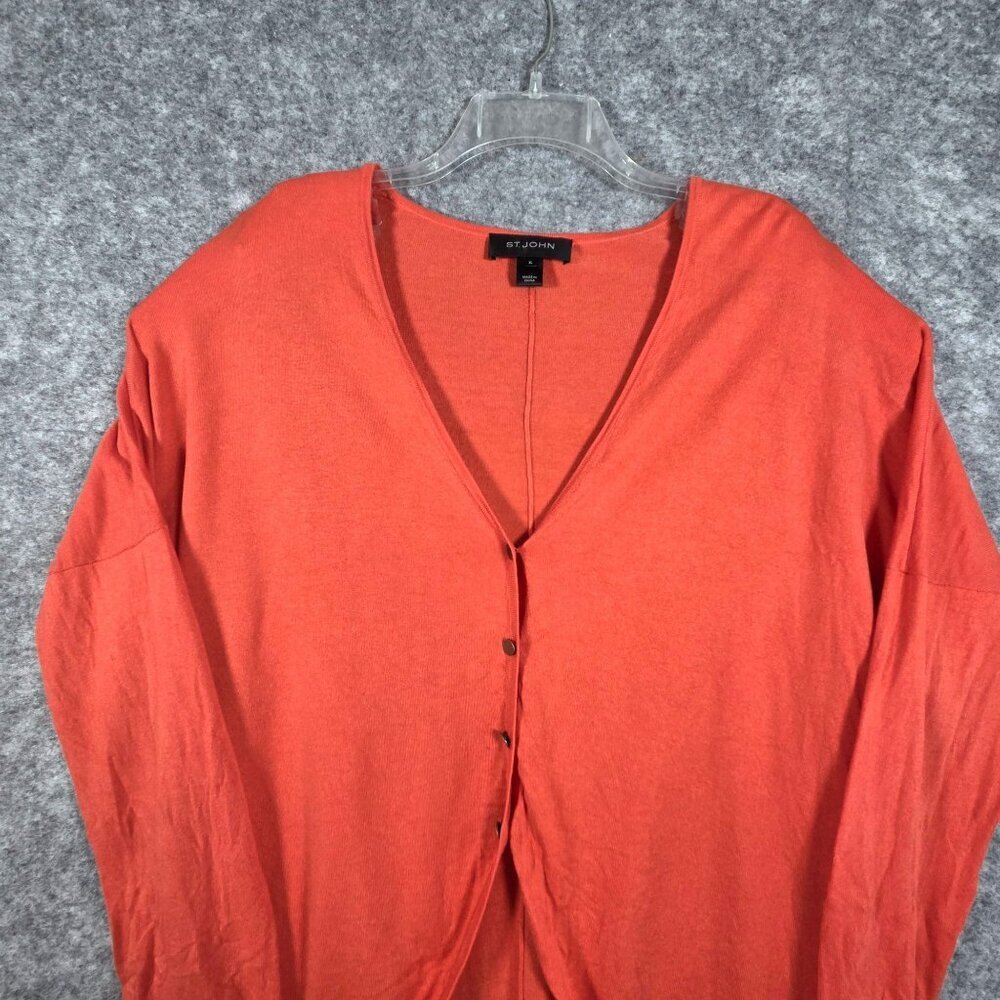 St. John Women's Orange Silk Cashmere Cardigan Sweater Long Sleeve Knit Top XL R - Picture 3 of 9